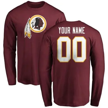 Men's Custom Washington Commanders Name & Number Logo Custom Long Sleeve T-Shirt - Maroon