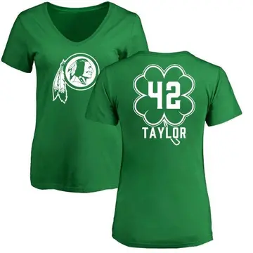Women's Charley Taylor Washington Commanders Green St. Patrick's Day Name & Number V-Neck T-Shirt
